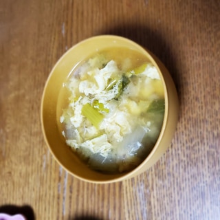 玉ねぎと小松菜で卵とじスープ
